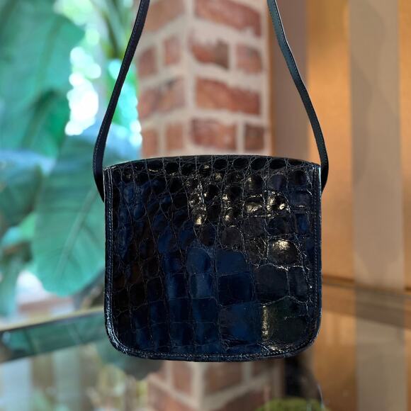 PRADA Black Vintage Croc Leather Shoulder Bag DIA298 - Picture 3 of 9